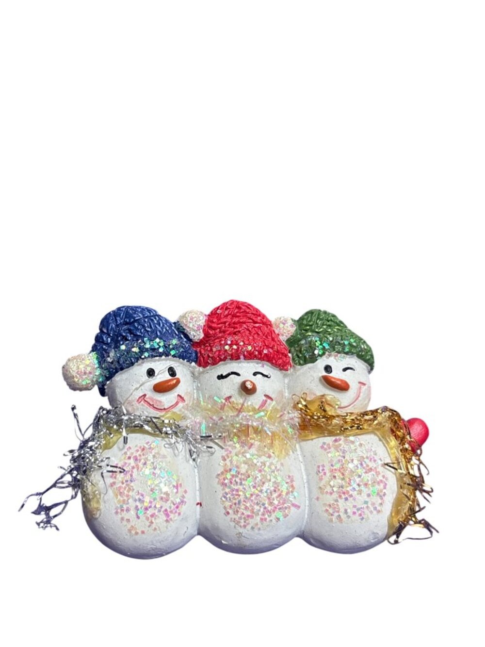 Vintage Resin Snowman Trio Brooch Pin Glitter C Clasp 2.25 inches
